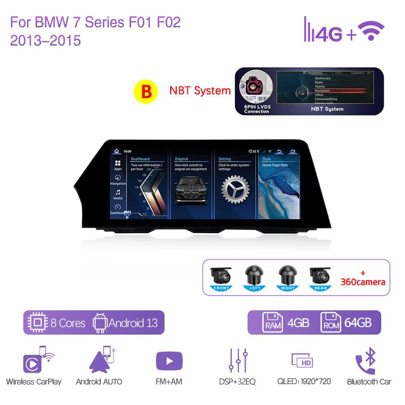 12.3" For BMW 7 Series F01 F02 2009-2015 Car Multimedia Player GPS Navigation Radio Original CIC NBT System CarPlay 4G 360Camera