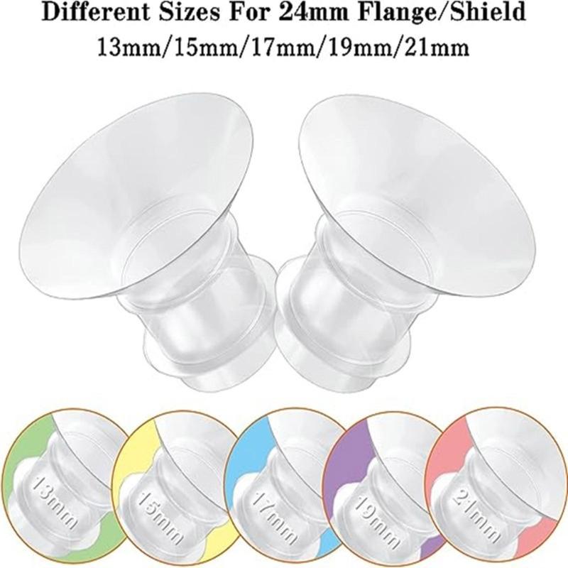 13/15/17/19/21mm Pump Flange Converter Adapter with Nipple Size Guide Soft Silicone Inserts for Breastfeeding Mother