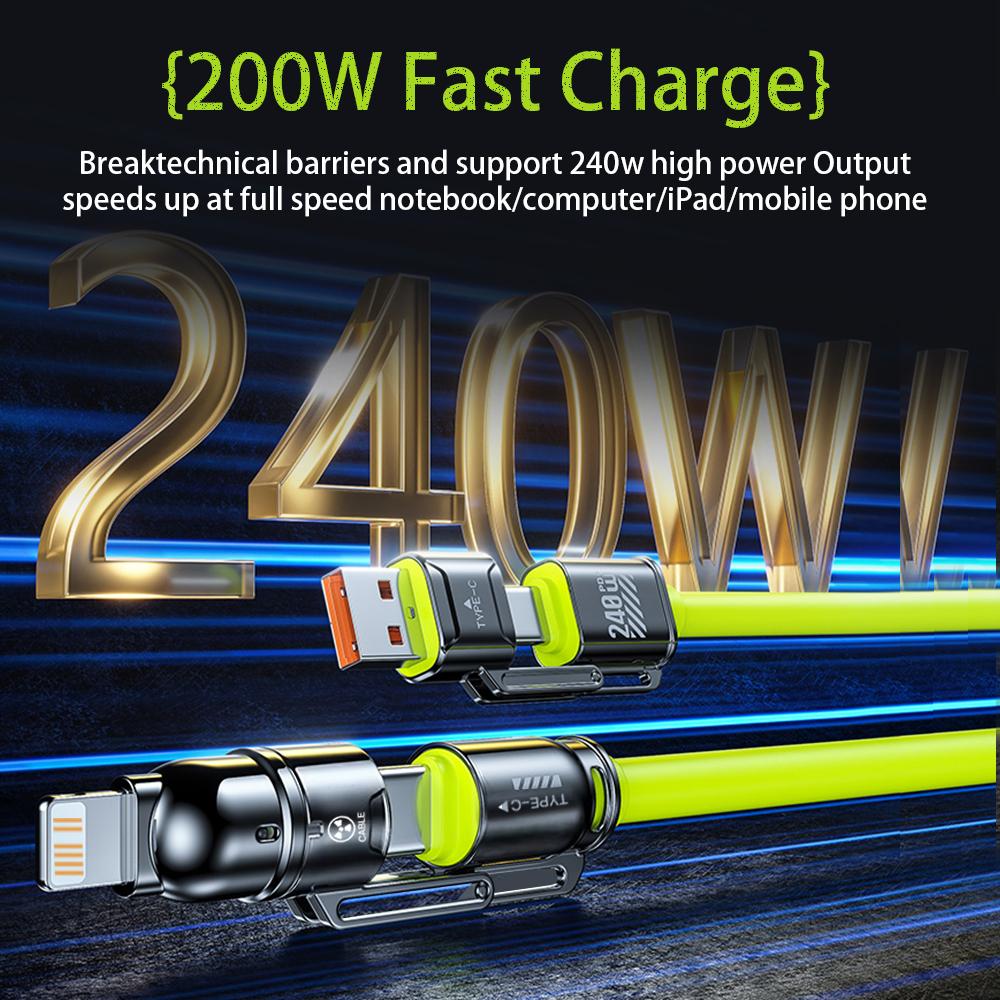 4-in-1 Zinc Alloy Cable 240W Super Fast Charging Multiple Functions Data Cord for iPhone 13 14 15 16 ProMax Samsung Phone Tablet