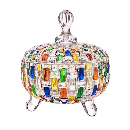 Large Glass Candy Dish with Lid Hand Painted Colorful Candy Jar Decorative Jewelry Box Wedding Buffet Biscuit Container for Cookies Nuts Chocolates
