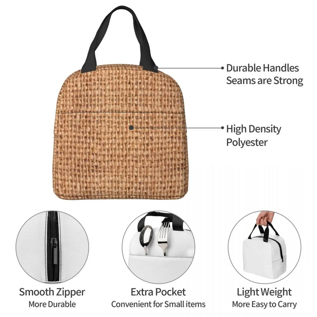 Braided Rattan Wood Wicker Lunch Bags Insulated Bento Box Waterproof Lunch Tote Resuable Picnic Bags for Woman Children Travel