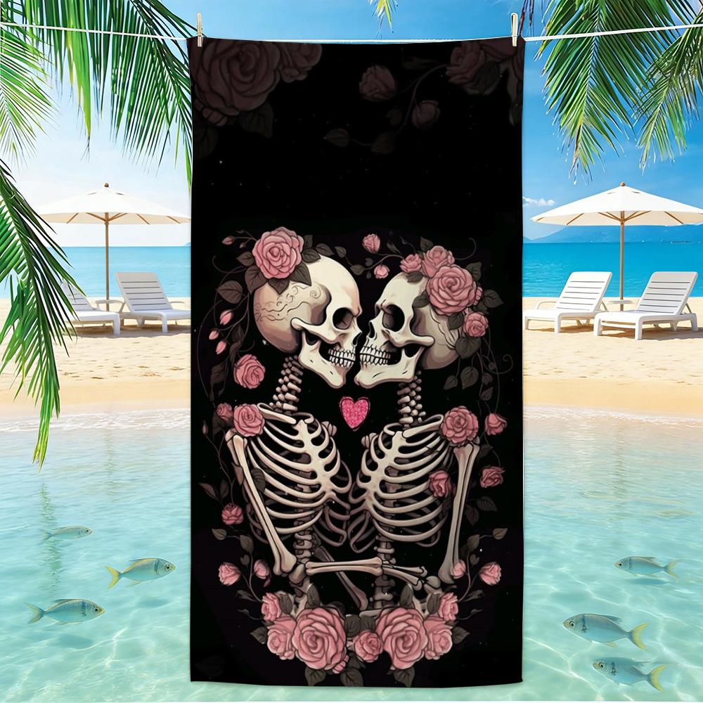 Skull Beach Towel Microfiber for Gym Travel Fitness Spa Women Girl Quick Dry Sandless Large Towels Bathroom Beach Towel