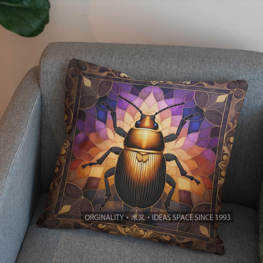 2D Colorful Beetle In Ornate Frame Throw Pillow Pattern Cushion Cover Suitable For Sofa Bedroom Car Pillow Cover
