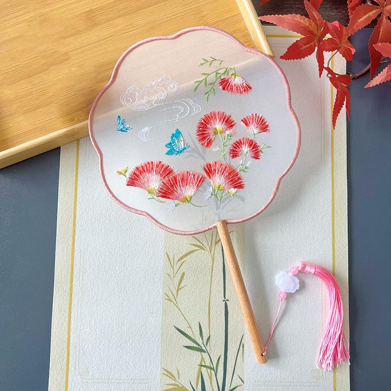 Vintage Doppelseitiger Fächer Blume Stickerei Handfächer Traditionelle Chinesische Kunst Handwerk Hanfu Tanzparty Zubehör Performance Requisiten