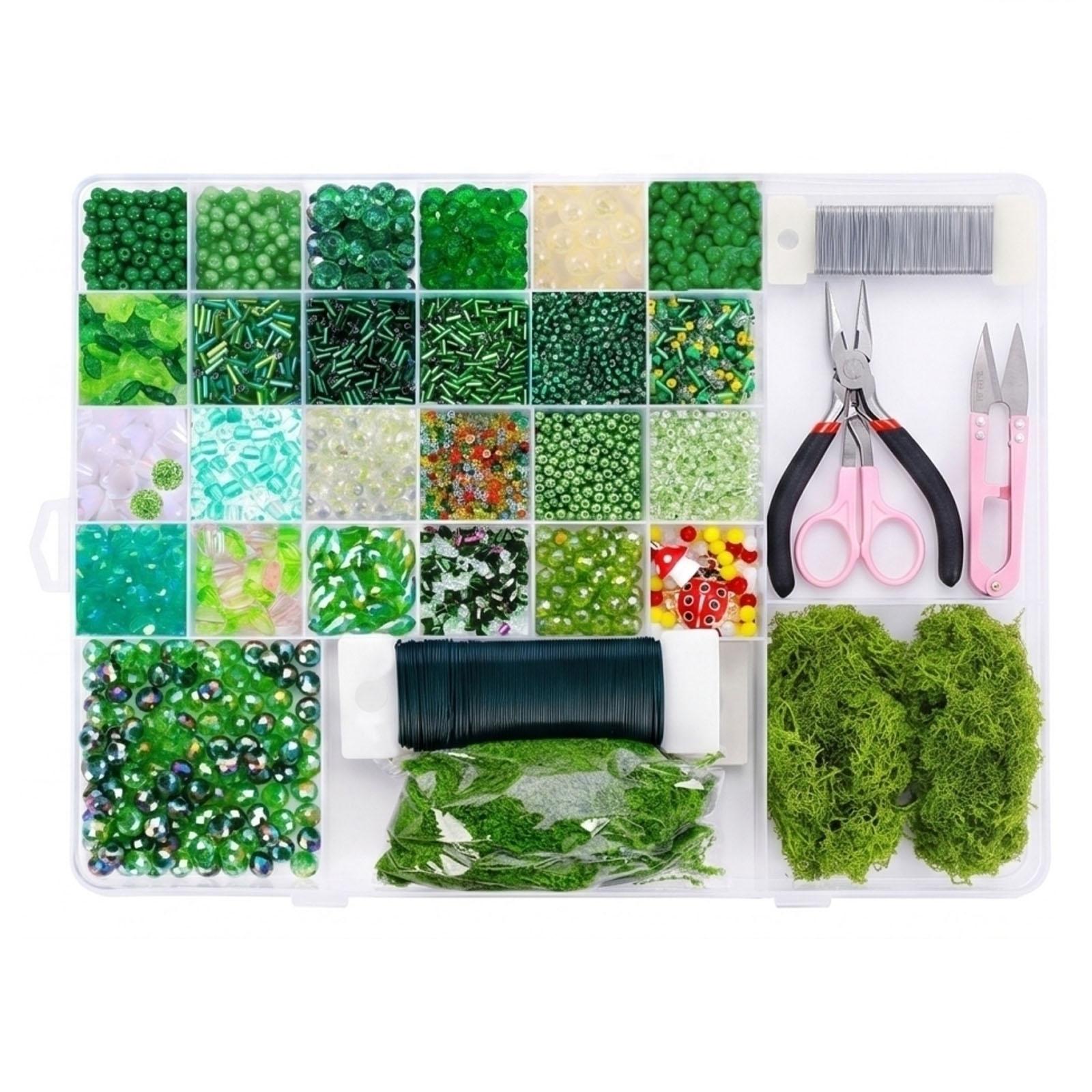 

Bead Craft Kit with Glass Beads Wire Pins Scissors Pliers and Artificial Moss for Plant Decoration and DIY Projects One Size белый