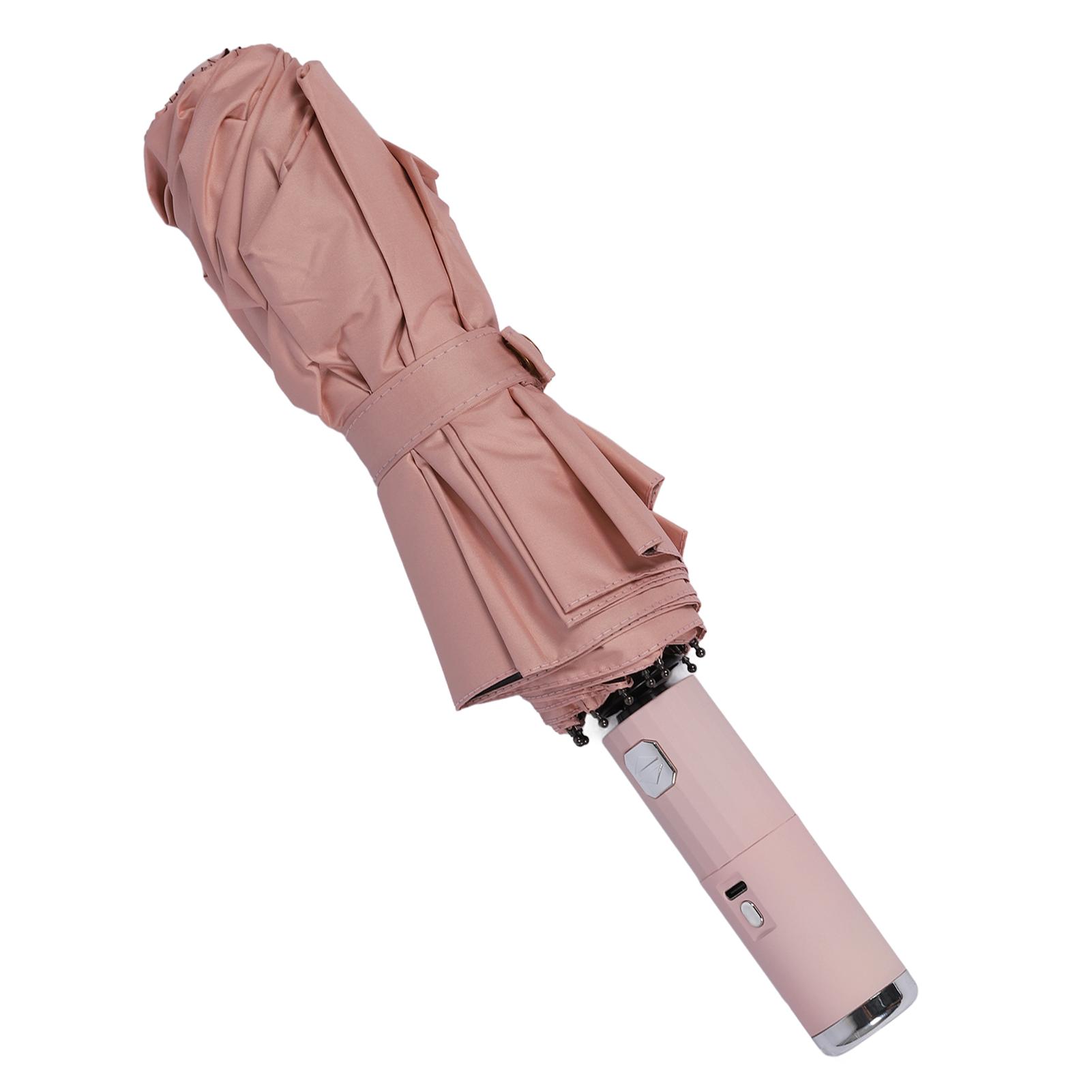 

Portable Fan Umbrella Fully Automatic Black Glue Cloth Double Use 10 Ribs Folding Umbrella for Sunny and Rainy Day рожевий