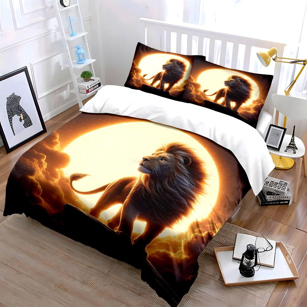 Majestic Lion Under Moonlight Bedding Sets Duvet Covers Pillowcases(1* Duvet Cover 2* Pillowcases Without Duvet Insert)