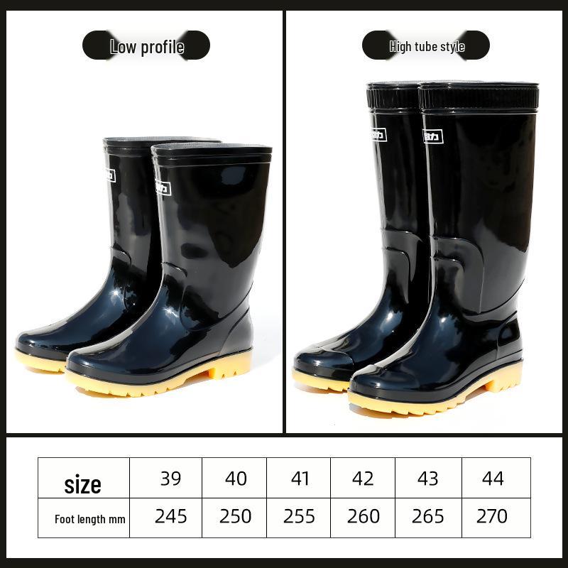 Shanghai Warrior 807 Men's Waterproof Non-Slip Wear-Resistant Black High-Top Rain Boots