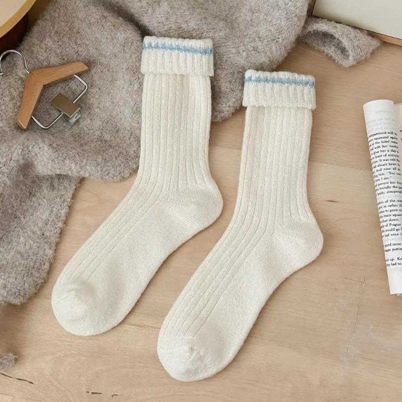 Autumn Winter Thicken Warm Women Socks Japanese Fashion Knitted Middle Tube Socks Women Solid Color Long Socks Christmas Gifts