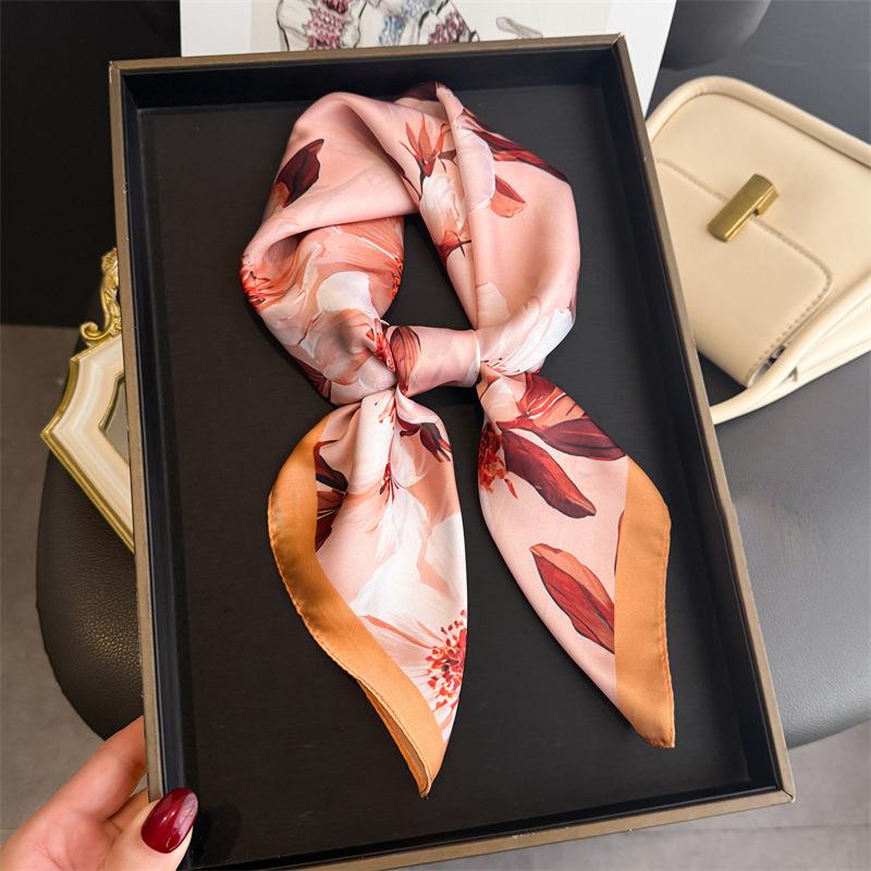 2026 New Floral Printed Square Scarf for Women Soft Lightweight Scarf Headbands Fashion Bag Tie Ribbon Hair Bands Bandana