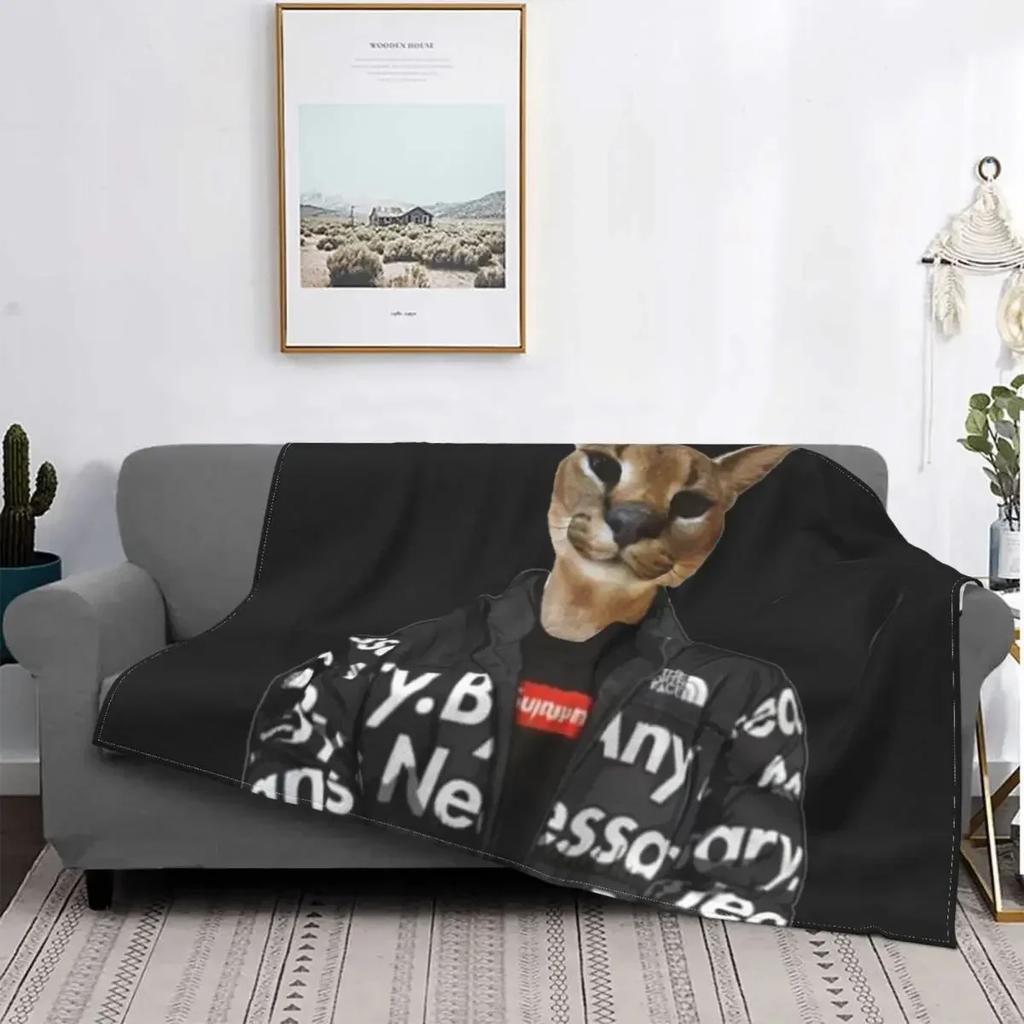 Big Floppa Caracal Cat Cute Meme Blanket Soft Coral Fleece Warm Flannel Bathtub Throw Blankets For Sofa Car Bedroom Bedspread