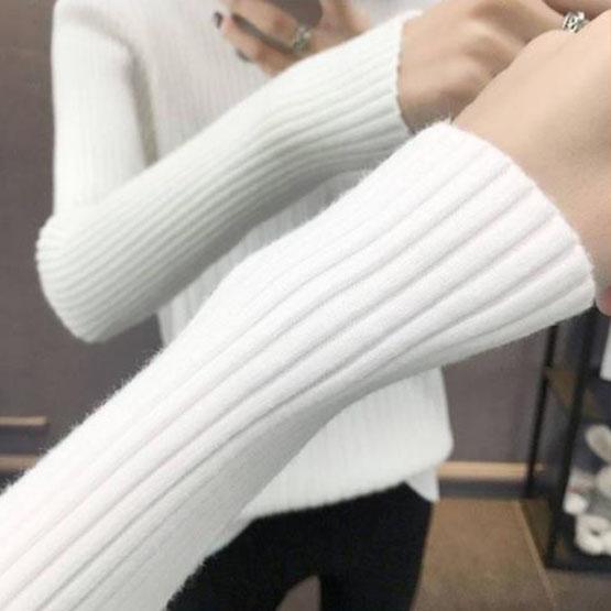 Spring Autumn Half High Neck Solid Color Knitted Jumpers Female Korean Large Size Slim Long-sleeved Sweaters