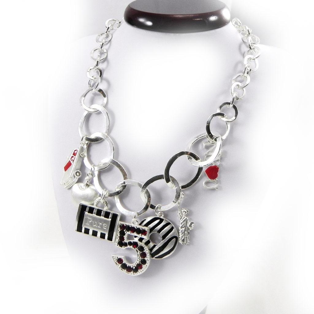 

NOA [G8344] - Серебристо-красное дизайнерское колье «Нью-Йорк»