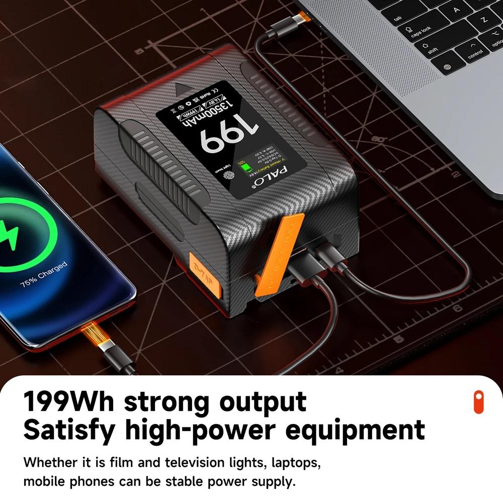 PALO V Mount V-Lock 199Wh Battery BP Battery With PD 65W Cable for Sony Camcorder Broadcast Video Light Blackmagic URSA