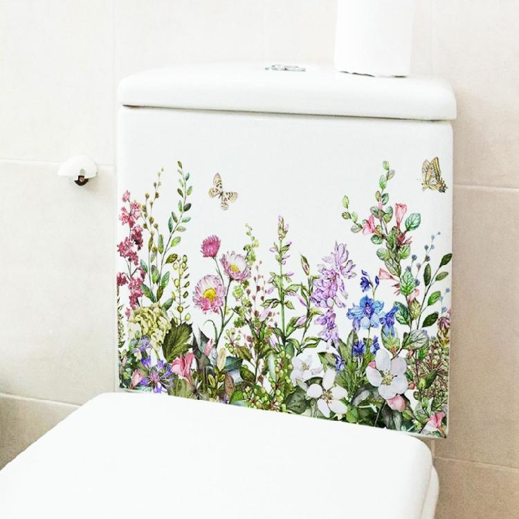 Flower&Butterfly Toilet Tank Sticker Self Adhesive Sticker Bathroom Wall Sticker