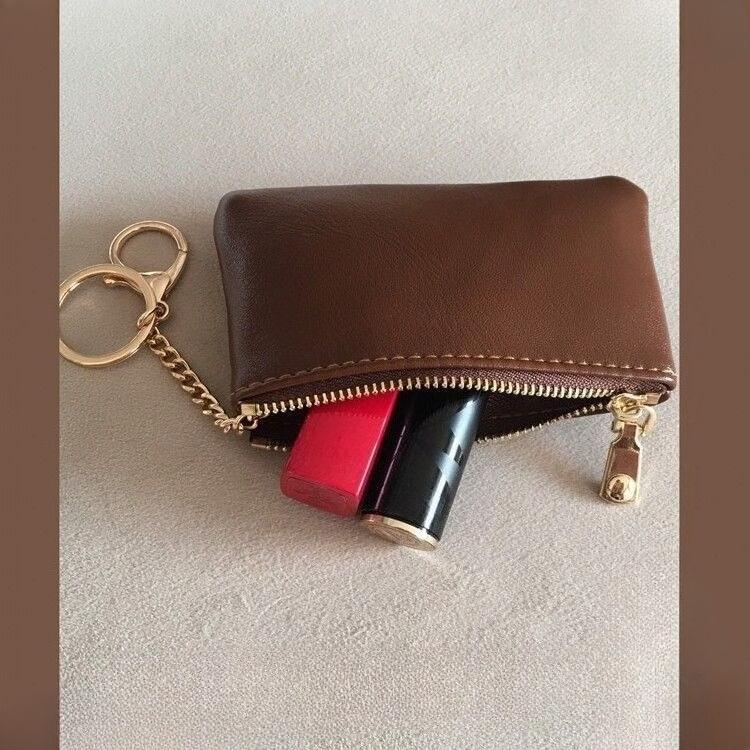 Vintage PU Leather Key Wallet Zipper Coin Purse Mini Key Holder Pouch with Keychain Small Storage Bag for Cash Cards Earphones Lipstick Women Men