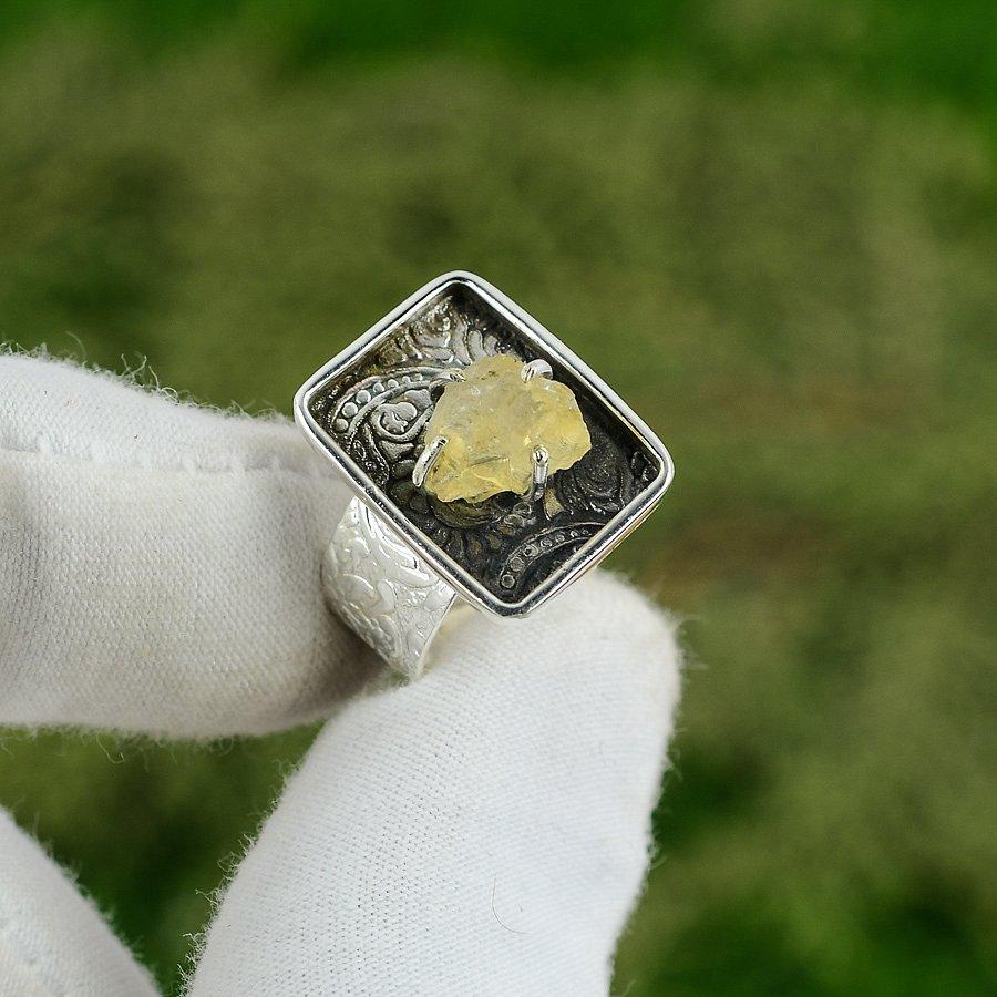 Gift For Women Solitaire Adjustable Ring 925 Silver Natural Citrine Rough Adjustable