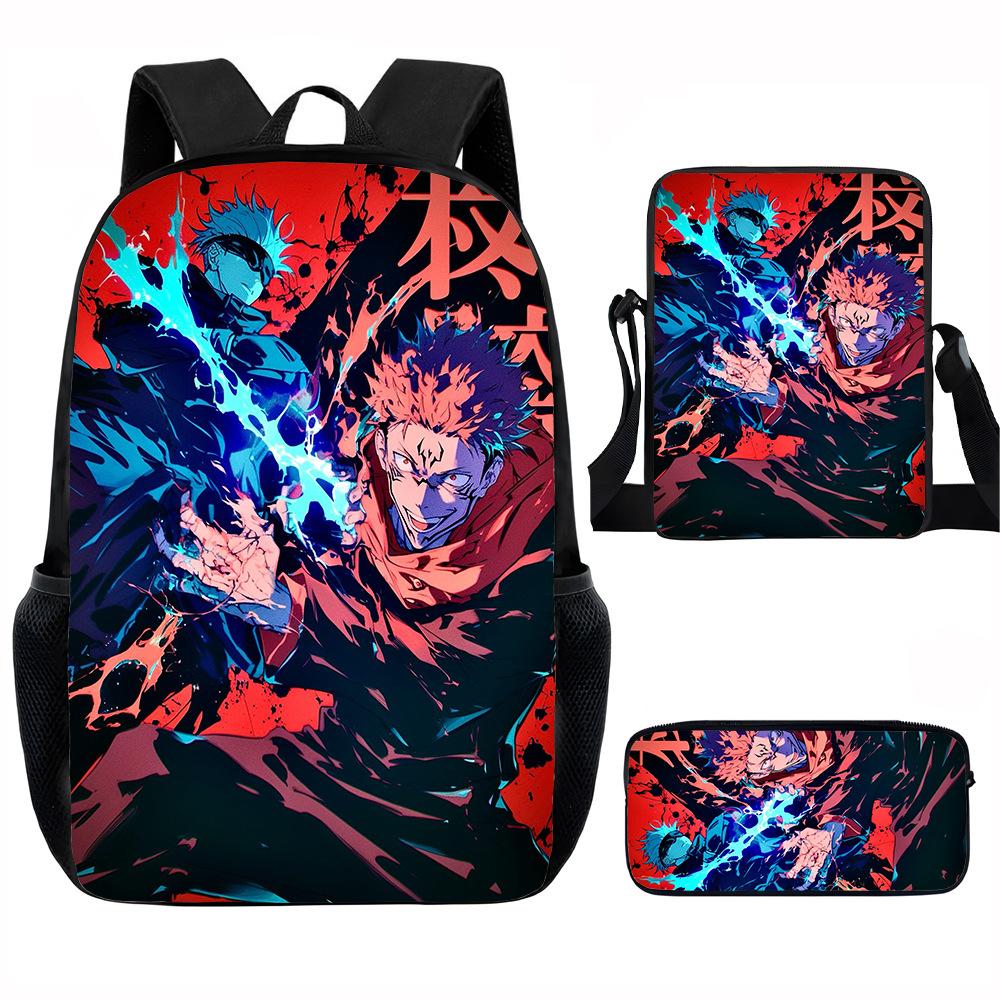 J-Jujutsu Kaisen 3pcs Set Backpack 40cm/15.7inch School Bags Shoulder Bag Pencil Case Computer Book Bag for Boys Girls Best Gift