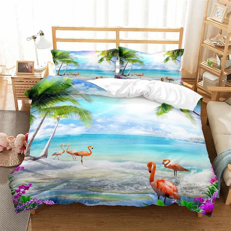 Comforter Girls Flamingo Twin Queen Tropical Leaves Floral Bedding Set For Teen Women Room Dorm Decor Hawaiian Comforter