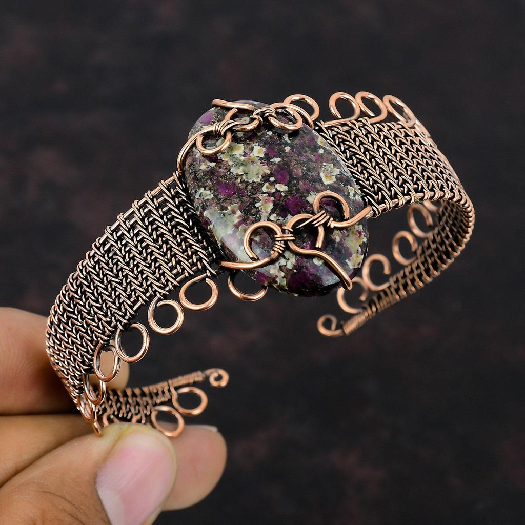 Eudialyte Bangle Copper Cuff Bracelet Wire Wrapped Bangle Adjustable Cuff Bangle Gift For Her Handmade Bracelet Gemstone Copper Wire Jewelry