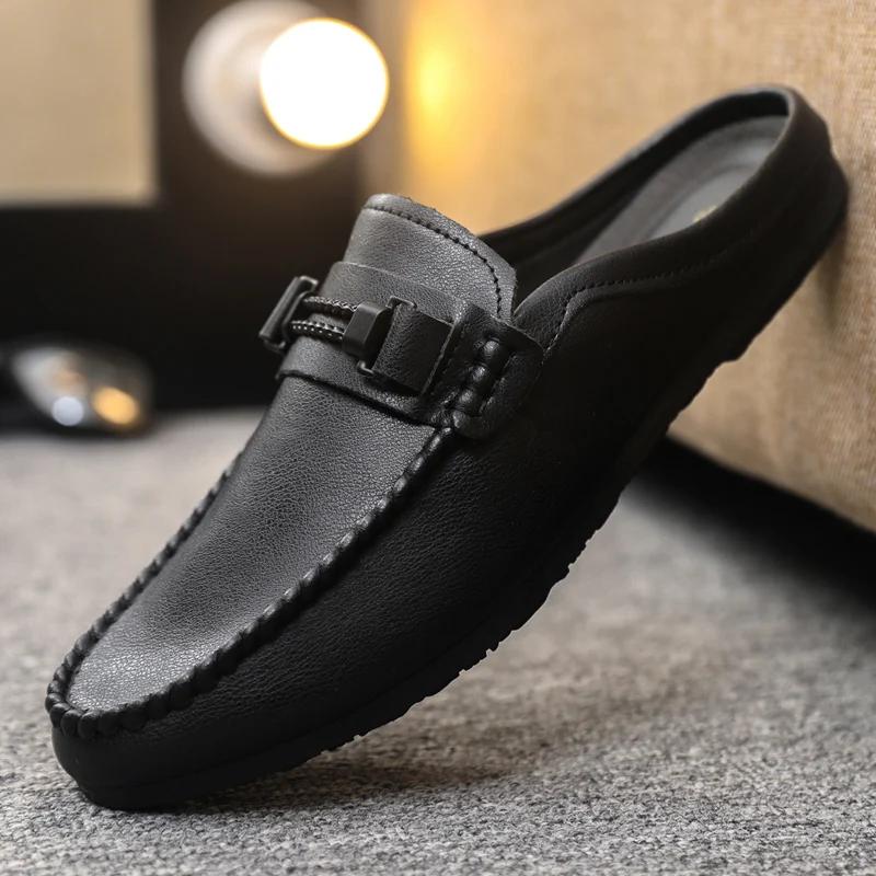 Mode Herren Halbschuhe Sommer Leder Atmungsaktiv Herren Freizeitschuhe Slipper Bequeme Fahr-Loafer Mokassins