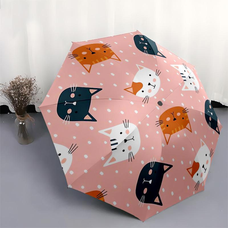 1pc Cute Cat Pattern Design Umbrella with Plastic Handle,Suitable for All Seasons UmbrellaPT569