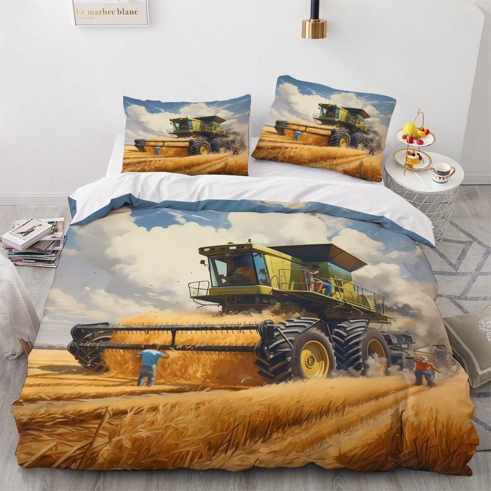Tractor Pattern Quilt Cover Three-Piece Digital Printing Bedding Duvet Cover Kit