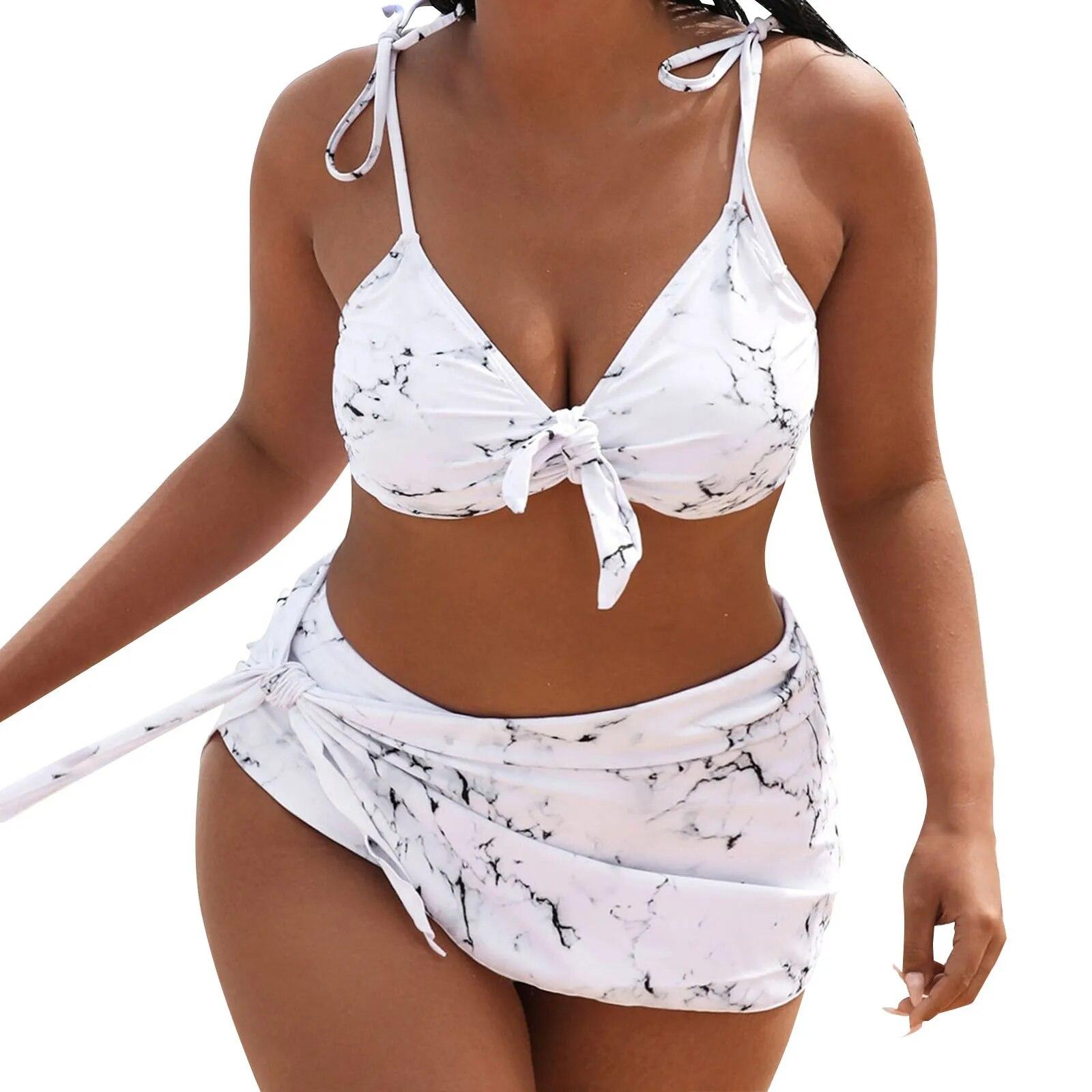 

Женские купальные костюмы, комплект бикини с кольцом на шее и прикрытой юбкой, купальник для женщин, шорты XXXXL