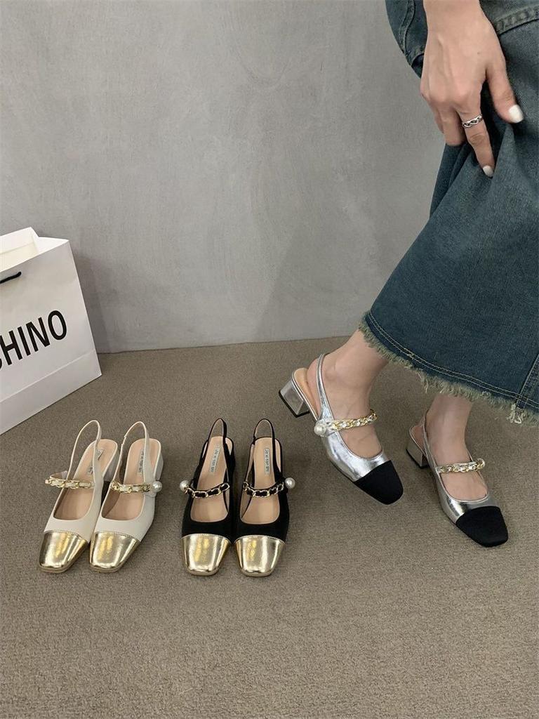 Color Matching Square Head High Heels Women's Thick Heels Women's Shoes Children's Summer New Mary Jane Sandals