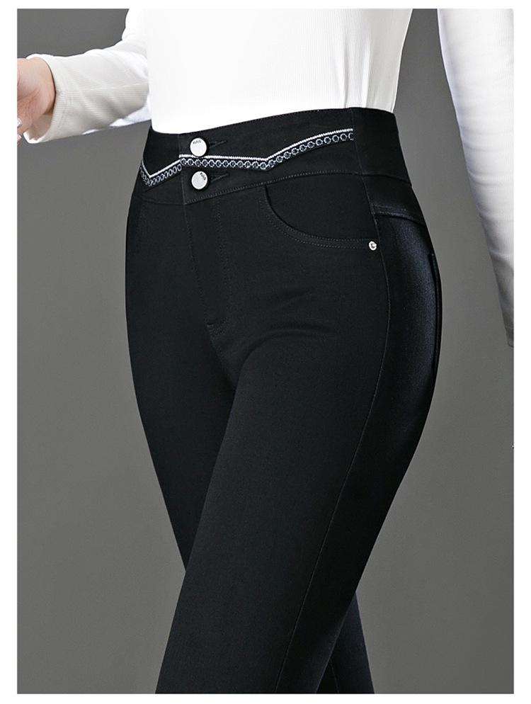 Dámské zeštíhlující černé džíny s vysokým pasem - Jaro 2024, Elastické kalhoty tužkového střihu ve větších velikostech