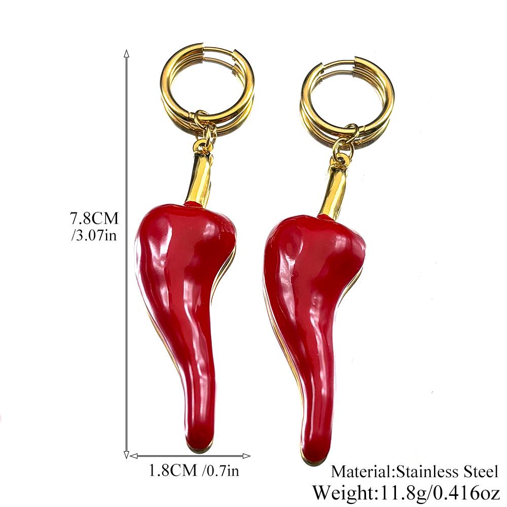 Red Cute Chill Pepper Earrings For Women Men Stainless Steel Enamel Gold Color Fashion Y2K Dangle Drop Ear Jewelry Accessory