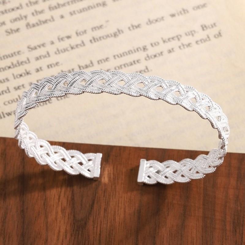 PANJBJ 925 Sterling Silver Weave Bangle for Women Hollow Out Retro Punk Ins Fashion Trend Jewelry Gift Dropshipping