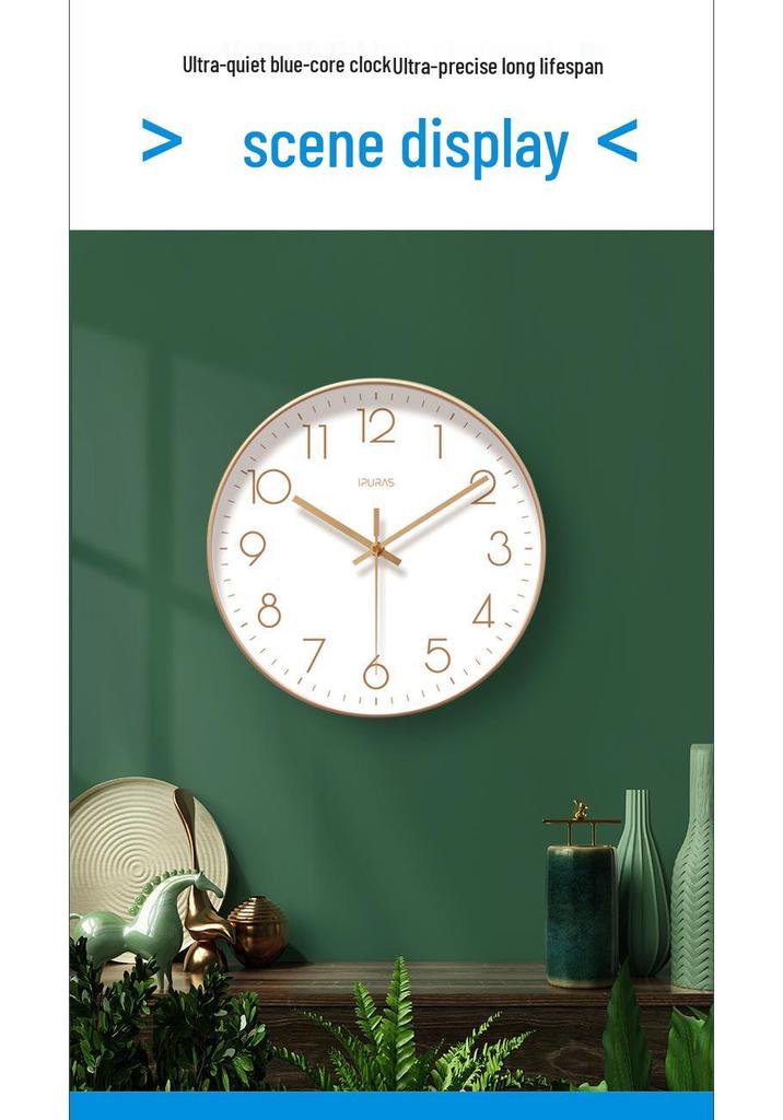 Ultra-quiet 6518 Modern Wall Display Digital Quartz Clock with Silent Sweep Second for Living Room.