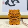 Natural Solid Wood Feng Shui Little Lion Lucky Mini Statue Cute Home Room Office Car Decorations  Featured Mascot A Pair