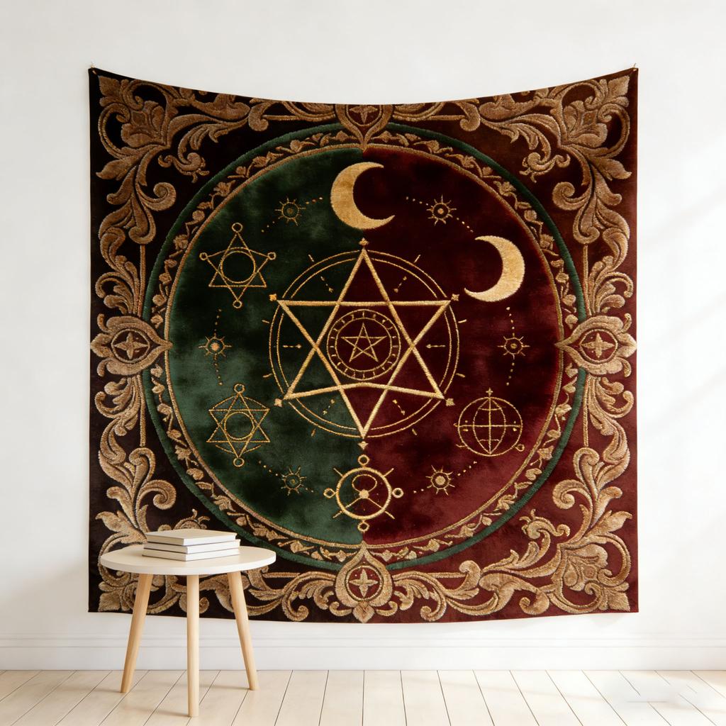 2026 New Lunar Esoteric Style Tapestry Bohemian Vintage Color Blocking Pattern Tarot Style Tapestry Aesthetic Wall Hanging Decor