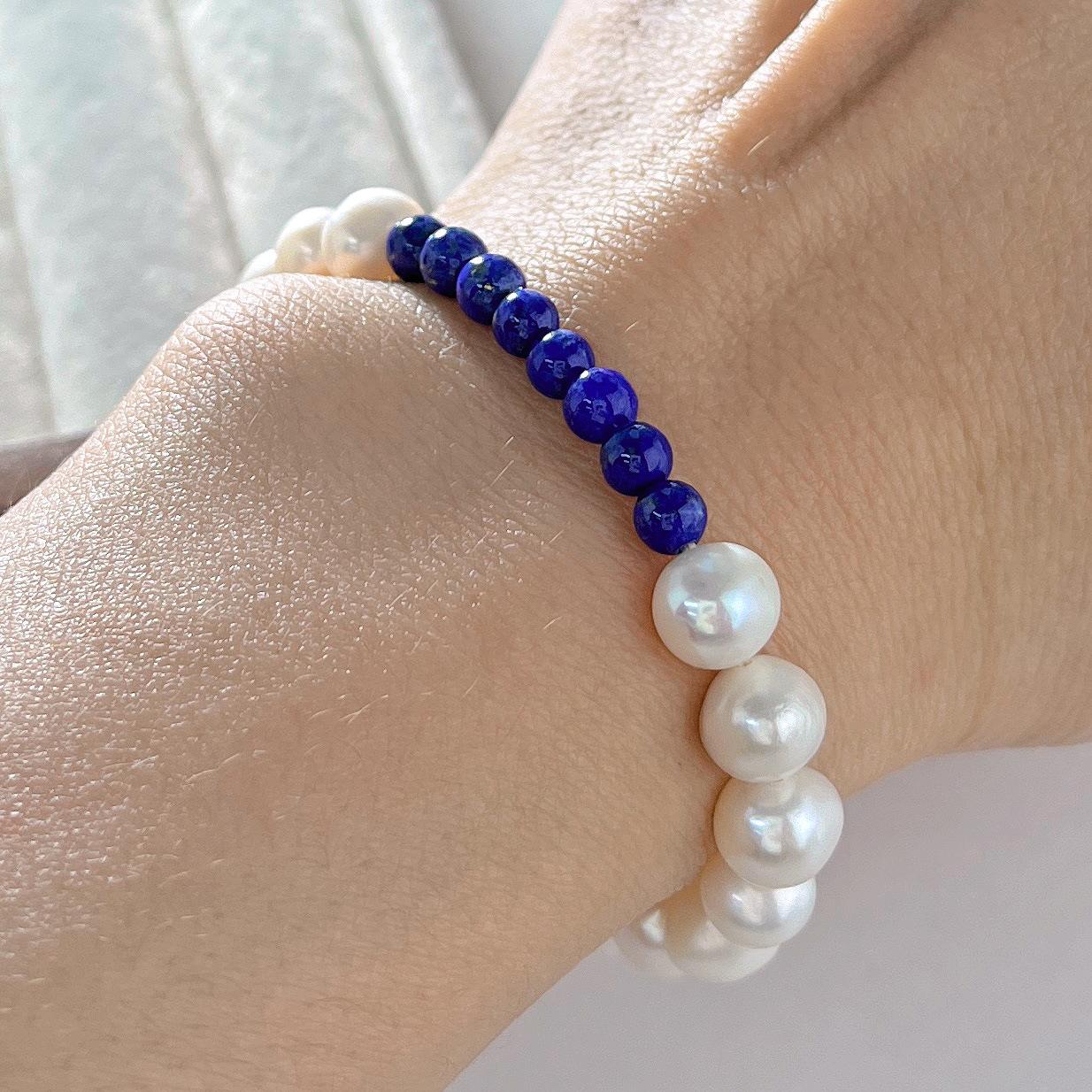 Natural Freshwater Pearl Lapis Lazuli Design Bracelet Bracelet.