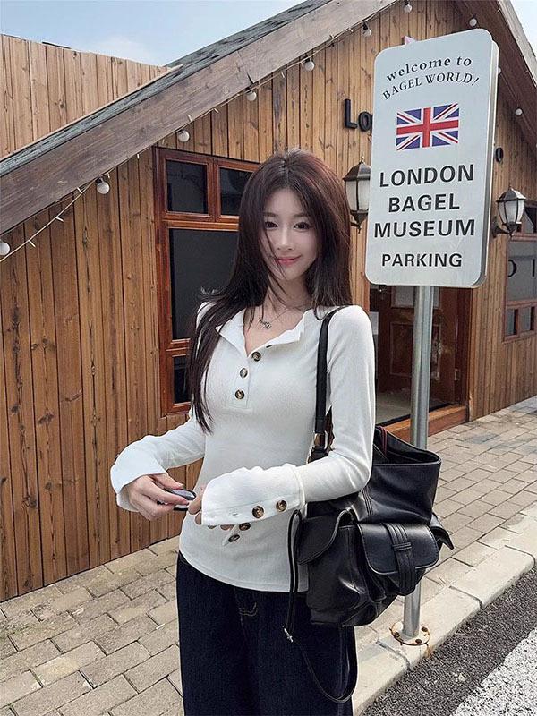 Women's Slim Fit Korean Style Long Sleeve T-shirt - Autumn Design Base Layer