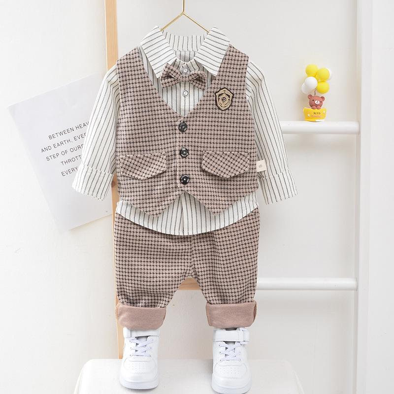 Kinderkleidung Herbst Koreanische Version Kinder Langarmweste Jungen Baby Gestreiftes Hemd Dreiteiliges Set