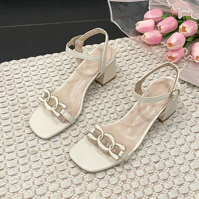 High Heels Women's 2025 Summer New Square Head Thick Heel Wear Versatile Internet Celebrities Word with Fashion High Heels Sandals