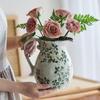 American Country Crackle Glaze Ceramic Milk Jug Vase - Pastoral Feng Shui Flower Arrangement Retro Decor