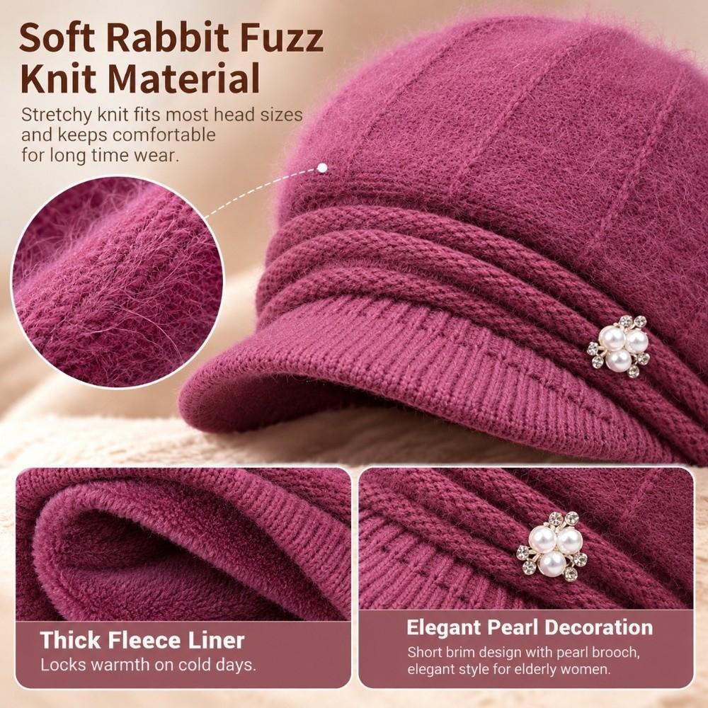 Thick Plush Liner Winter Brimmed Hat Short Brim Design Elderly Ladies Hat  Cold Wind Protection