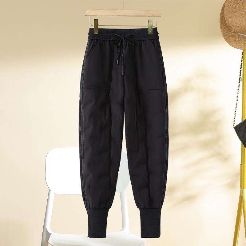 

High Waist Warm Cotton Harem Pants with Side Zipper - Women s Winter Casual Wear 32
