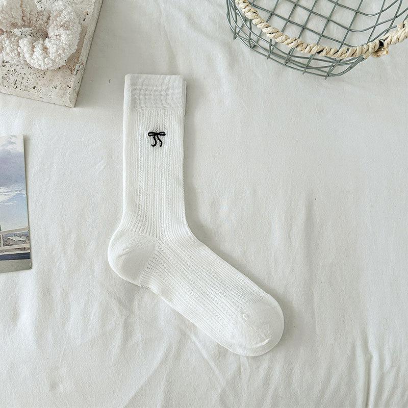Women's Summer Thin Bow Ballet Style Pure Cotton Boneless Embroidery Tube Stack Socks