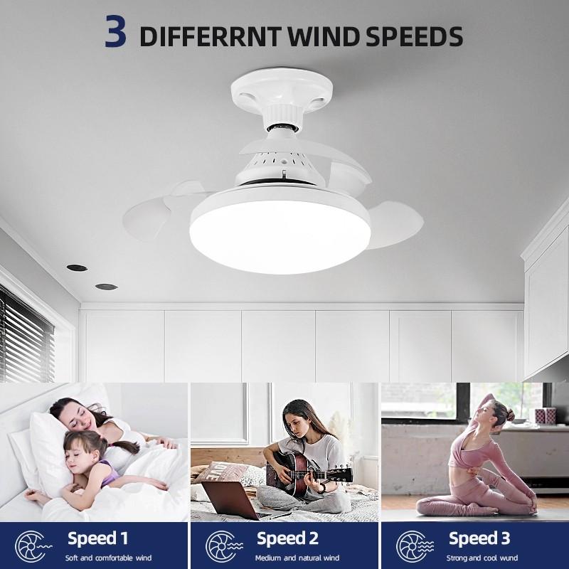 14inchs 24W Household Foldable Blade Small Exhaust Fan Electric Ceiling Fan With Light E27 Socket Invisible Ceiling Fan