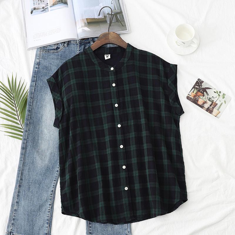 

Литературная свежая двухслойная хлопковая пряжа с воротником-стойкой без рукавов рубашка для женщин на лето свободная универсальная повседневная рубашка топ блузки и рубашки L