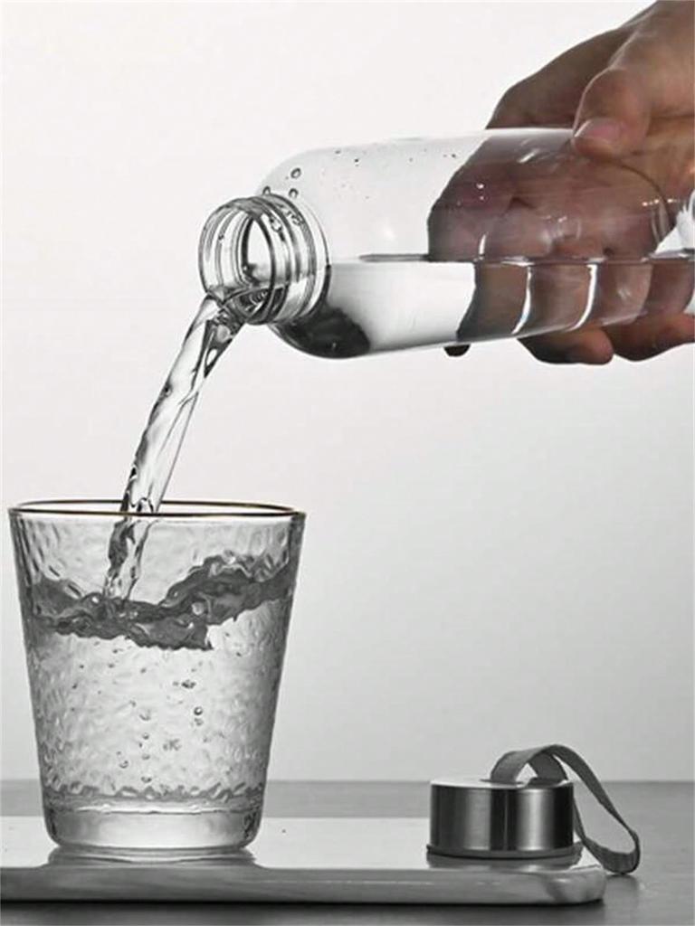 1 PC 600ML Transparent Water Bottle with Carrying Strap, Daily Direct Drinking Cup