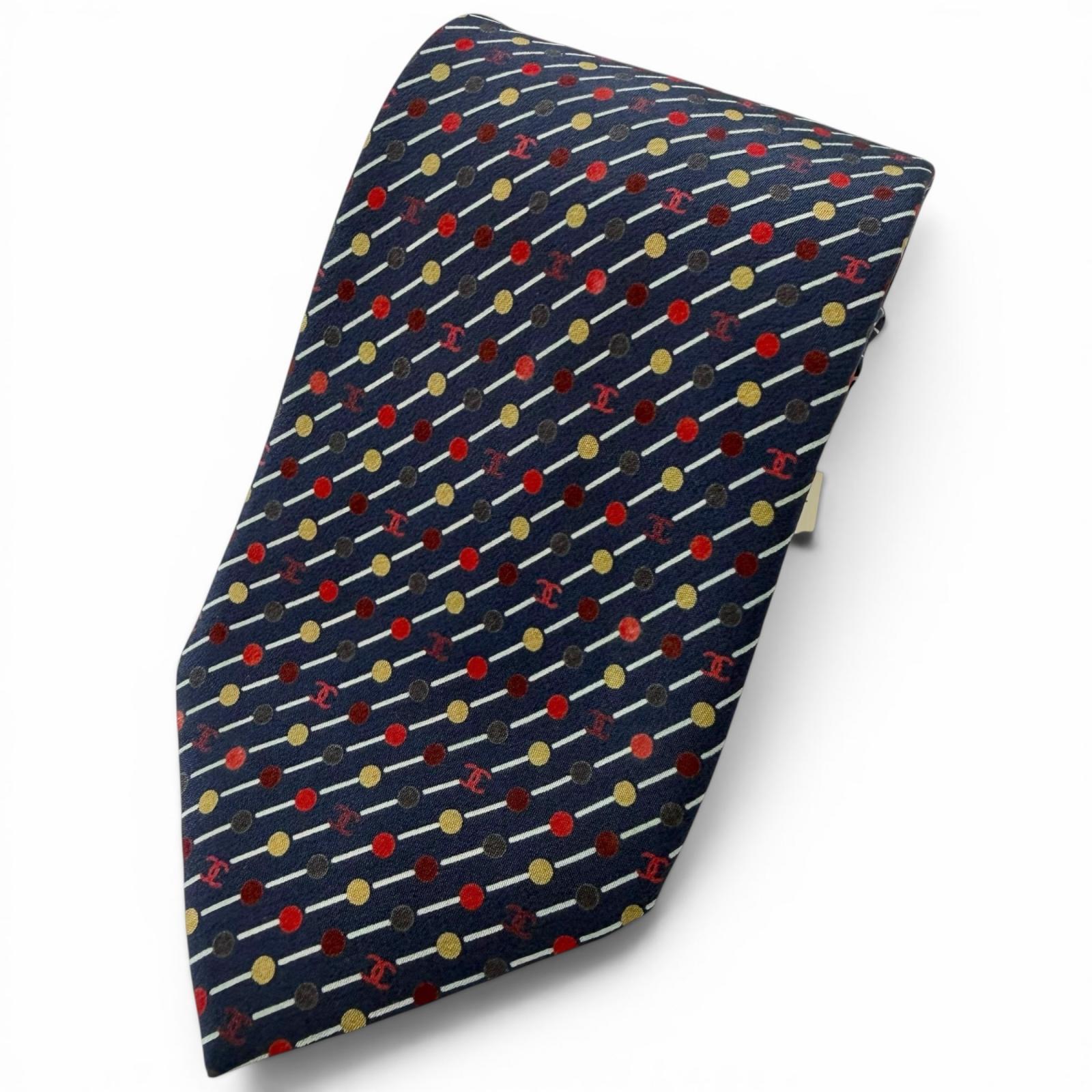 Pristine CHANEL tie COCO Mark Dot Regimental Stripe Regular Tie Navy silk mens Used
