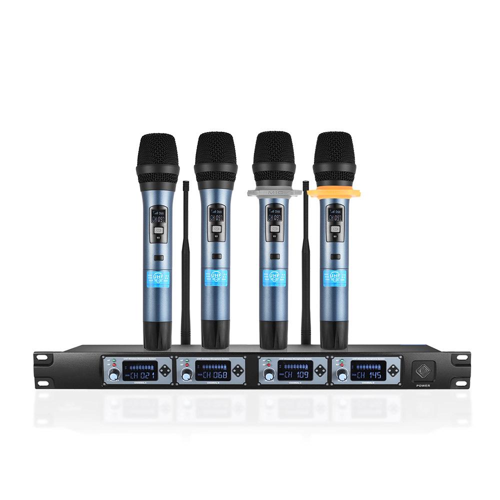 4D Profesjonalny 4-kanałowy bezprzewodowy system mikrofonów ręcznych UHF 4 mikrofony 1 bezprzewodowy odbiornik