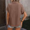 Womens Button Down Shirts Short Sleeve Casual Collared Shirt Loose Blouses Solid Color Tops With Pocket