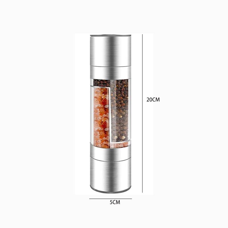 2-in-1Manual Dual-Chamber Salt Pepper Grinder Stainless Steel Adjustable Ceramic Mill Transparent Window Kitchen Tool Convenient